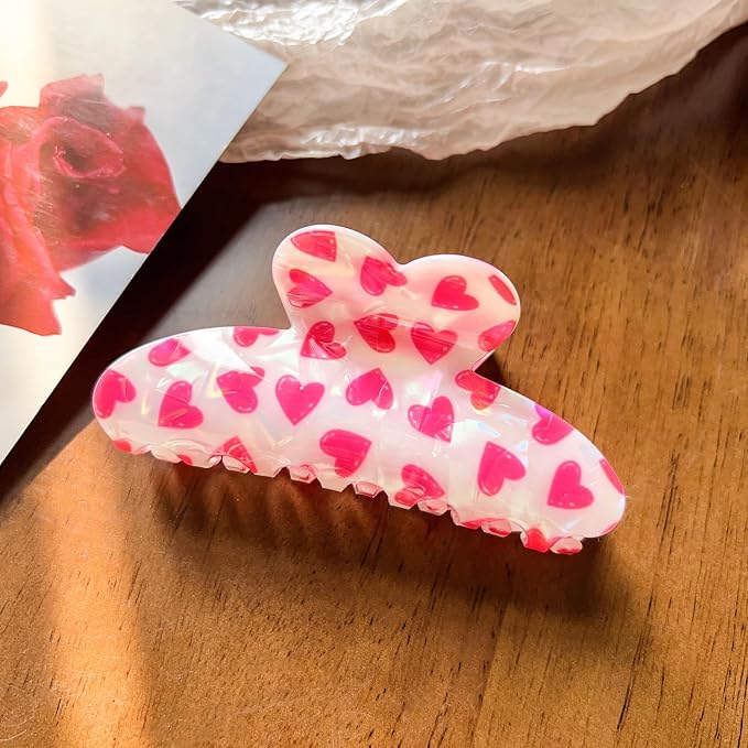 1PCS Heart Hair Claw Clips Hair Clips Strong Hold Hair Clamp Clips for Hair Decoration Pink Heart Laser Design Claw Clips Hairpin for Women Birthday Wedding Hair Accessories
