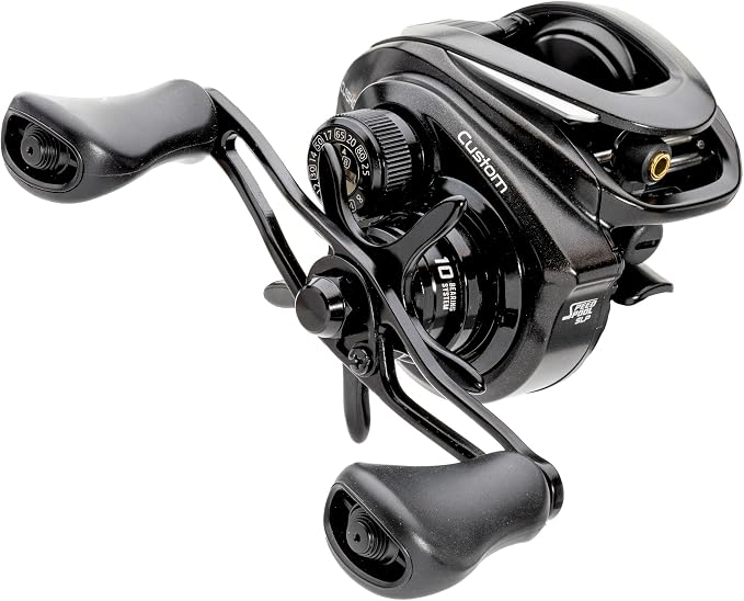 Lew’s Custom Baitcast Fishing Reel, 9+1 Bearings, Aluminum Frame and Sideplates, ParaMag RX Brake, Carbon Fiber Drag, Speed Gears, Black/Silver