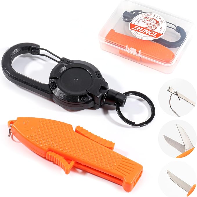 RUNCL Mini Fishing Scissors Line Cutter, Compact Stainless Steel Blades with Non-Slip Handle, Micro Serrated Multi Tool for Braided Fluorocarbon Mono Lines, Saltwater & Freshwater Fishing Gear