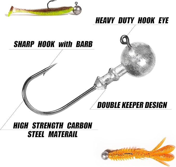 AMYSPORTS Bass Saltwater Jig Head Hooks Freshwater Sharp Jig Hooks Lead Round Ball Fishing Jigs Lead 1/8oz-1/2oz