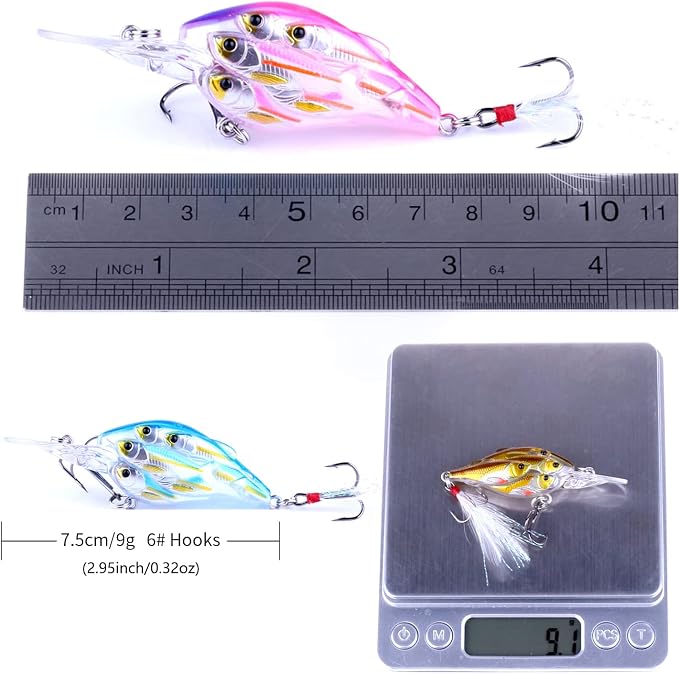 CrankBaits Fishing Lures CrankBait of Bass,Topwater Lures for Freshwater and Saltwater Shallow Water Deep Diving Swimbait,Topwater Bait for Trout Bass Fishing Lure,5pcs/Box