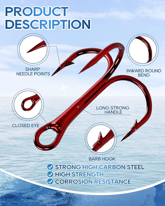UCEC Fishing Hooks Treble Hooks Kit for Saltwater Freshwater, High Carbon Steel Strong Sharp Round Bend for Catfish Trout Hard Baits Lures, Size #1#2#4#6#8#10#12#14 110/50/210 Pack with Split Rings