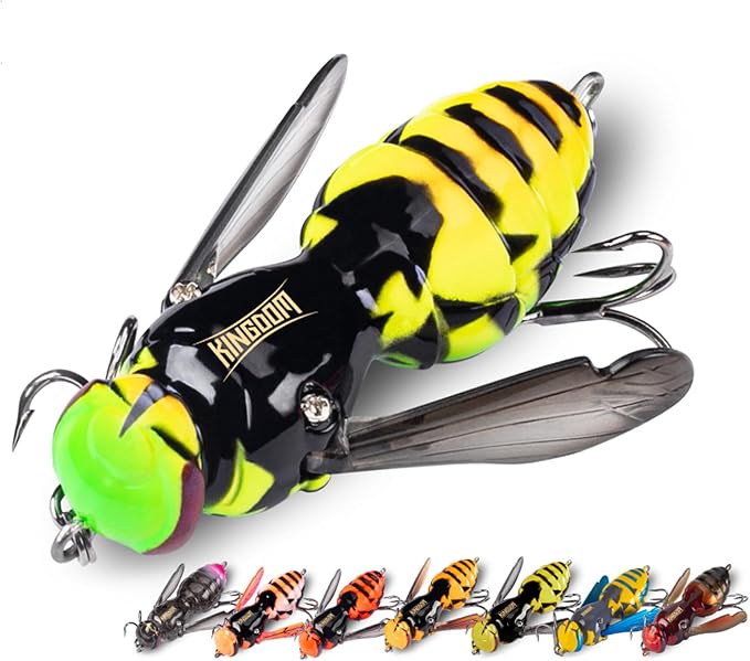 Kingdom Wasp Craw Bait Insect Bionic Floating Fishing Lures Swimbaits Hard Artificial Baits Lure for Freshwater and Saltwater Bass Carp Pike Walleye Fishing ABS Material Carbon Steel Three Book Hook