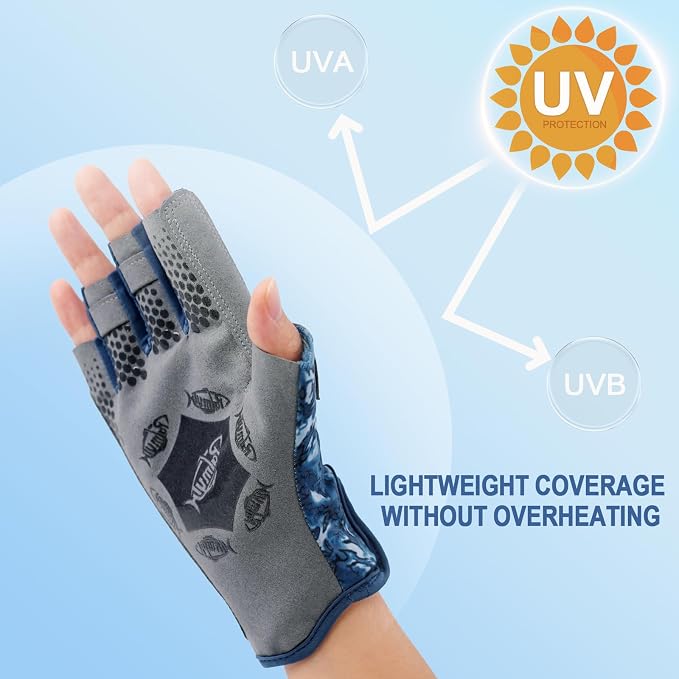 Palmyth UPF 50+ Fingerless Sun Fishing Gloves –UV Protection Lightweight Water Sports Gloves for Kayaking, Paddling & Canoeing