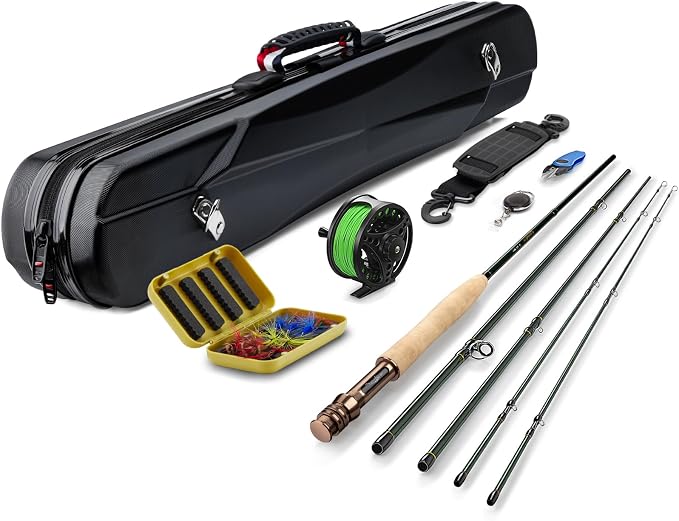 Gonex Fly Fishing Rod and Reel Combo Starter Kit, Fly Rod 4-Piece Carbon Fiber, Aluminum Fly Reel, 12Pcs Fly Flies, Fishing Line, Scissors, Premium Travel Case Portable Lightweight
