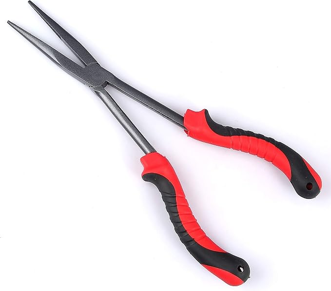 11" Long Nose Fishing Pliers, Straight & Bent Jaws, PTFE Coated Corrosion Resistant, Hook Remover & Braid Cutter Fishing Needle Nose Pliers, Saltwater Freshwater Gear for Bass Snook Trout