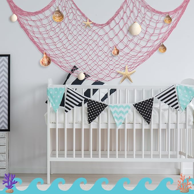 12 Pack Decorative Fish Netting for Party 80 x 40 Inch Natural Cotton Fish Net Decorations for Pirate Ocean Under The Sea Hawaiian Mermaid Party Picture Wall Hanging Decoration(Pink)