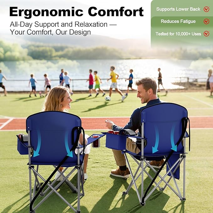 VTOY Folding Camping Chairs Durable 600D Oxford, Portable Outdoor Chair with Cooler Pouch, Cup Holder & Storage Pocket for Camping, Beach, Fishing