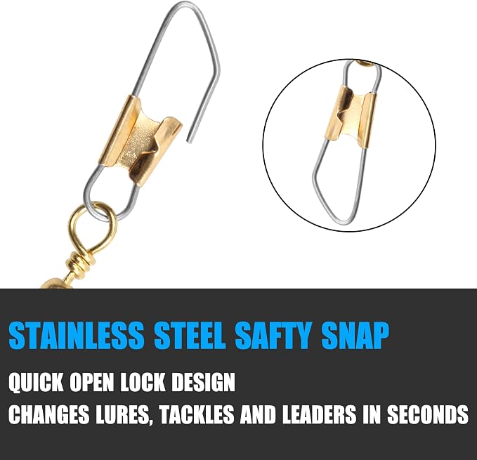 AGOOL Fishing Swivels Snaps, 60/120pcs Barrel Swivels with Nice Snaps Gold High Strength Solid Rings Line Lures Connector Fishing Tackle Accessories
