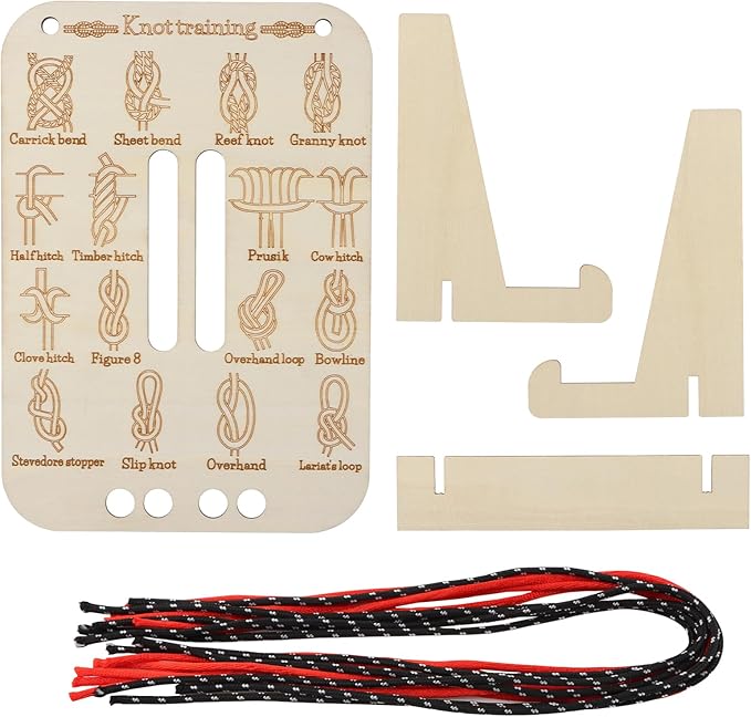 Learn Knot Training Board, 16 Knotting Methods for Beginners, Portable Knot Tying Book for Fishing, Backpacking, Hiking, Outdoor Survival, Camping, Knot-Tying-kit