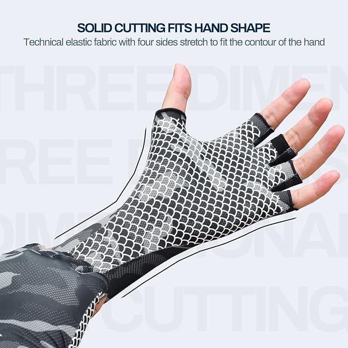 Fly Fishing Gloves Men Sun Sleeves Fingerless UPF Camo Quick-Drying UV Sun Protection for Kayak Rowing Adults Women