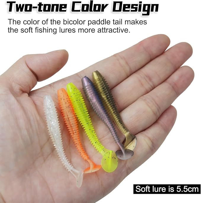 Soft Fishing Lures, 6.5cm/8cm Paddle Tail Swimbaits Soft Plastic Lures Kit for Bass Trout Walleye Crappie 30pcs/40pcs…