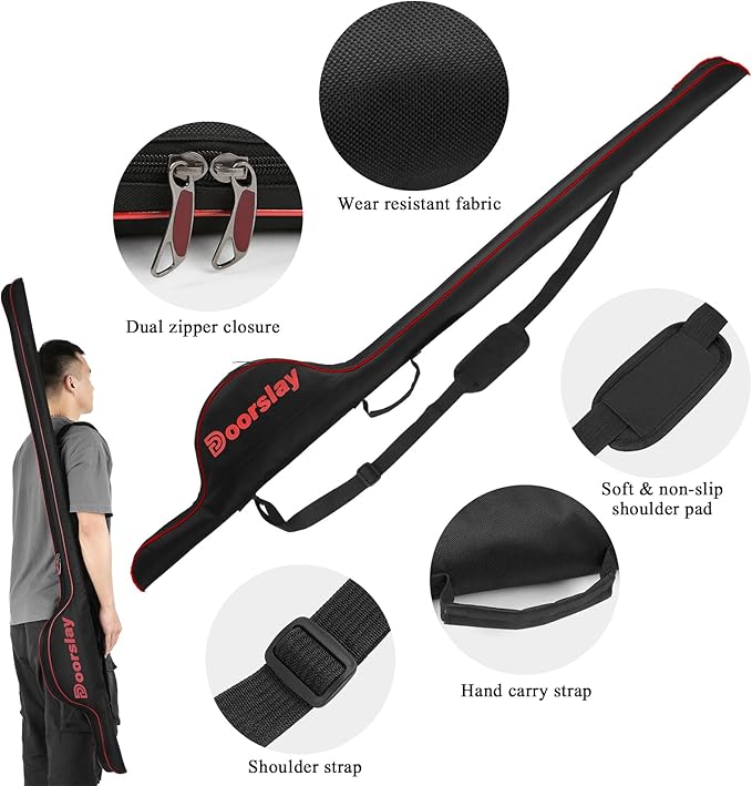 Fishing Rod Bag - 63 Inch Rod & Reel Protective Case, Portable Folding Pole Case, Waterproof Tackle Storage & Organizer