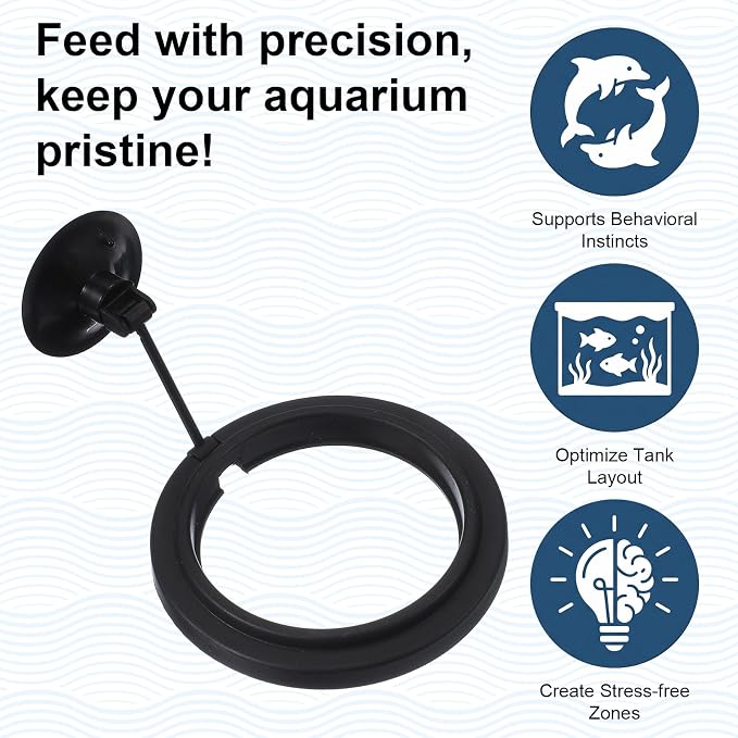 5 Sizes EVA Fish Feeding Ring and 1 Pcs Suction Cup Fish Feeder Ring, 6 Pcs Black Round Floating Rings for Aquarium Set, Floating Rings for Aquarium Betta Goldfish Guppy