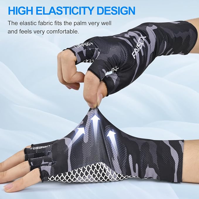 Fly Fishing Gloves Men Sun Sleeves Fingerless UPF Camo Quick-Drying UV Sun Protection for Kayak Rowing Adults Women