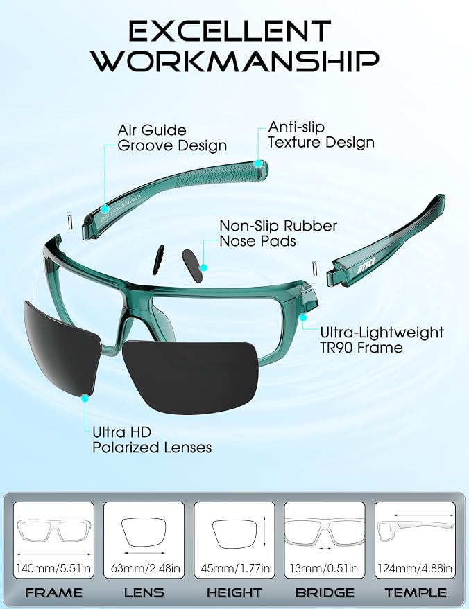 ATTCL Polarized Sunglasses Men for Fishing: UV Protection Lightweight TR90 Sports Wrap Sun Glasses Driving Golf Running