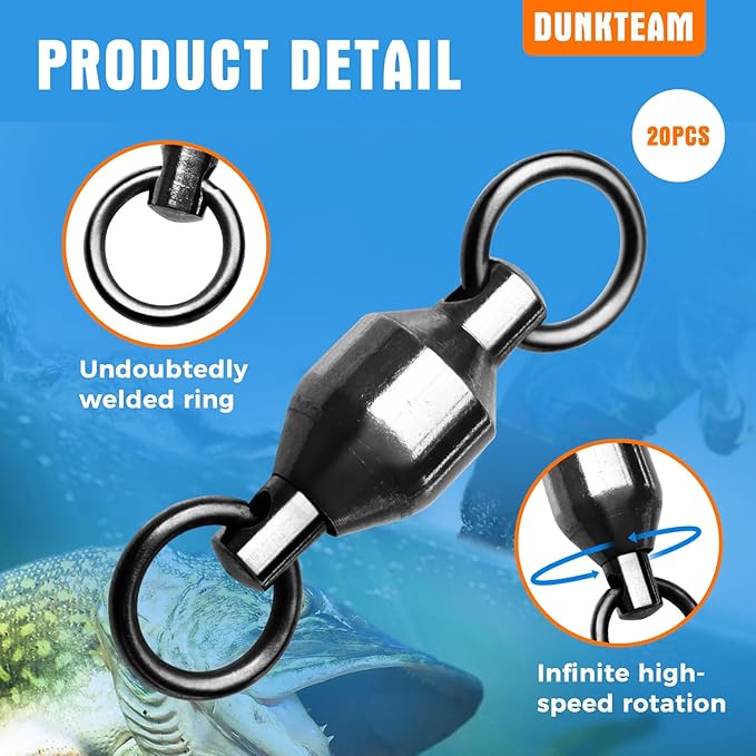 20PCS High Strength Fishing Swivels，Ball Bearing Swivels Fishing Tackles， Stainless Steel Fishing Swivel Connectors for Freshwater Saltwater Fishing