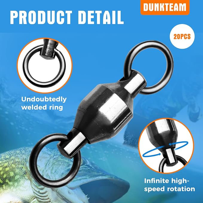20PCS High Strength Fishing Swivels，Ball Bearing Swivels Fishing Tackles， Stainless Steel Fishing Swivel Connectors for Freshwater Saltwater Fishing