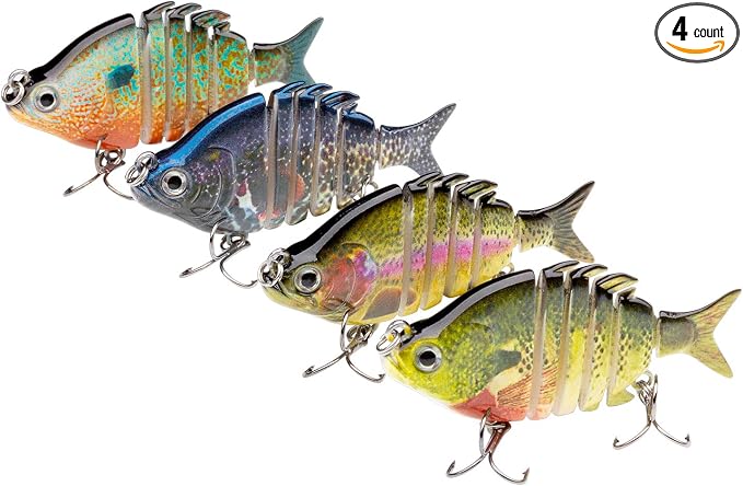 Bassdash SwimPanfish 2.5”/0.34oz Hard Bluegill Swimbaits Multi Jointed Topwater Trout Bass Fishing Crank Lure,Pack of 4