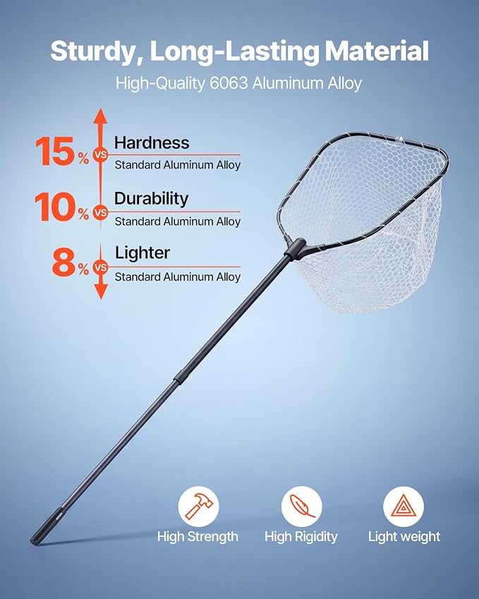 VEVOR Fishing Net, Landing Nets with Telescopic Handle Lightweight and Stronger Fish Gear, Durable and Fish-Friendly, for Kayak, Boat, Bank, Pond