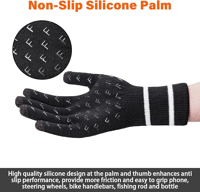 Fullsheild Men Women Waterproof Merino Wool Knit Gloves 3-Layer Thermal Water Proof Gloves for Hiking, Fishing, Hunting