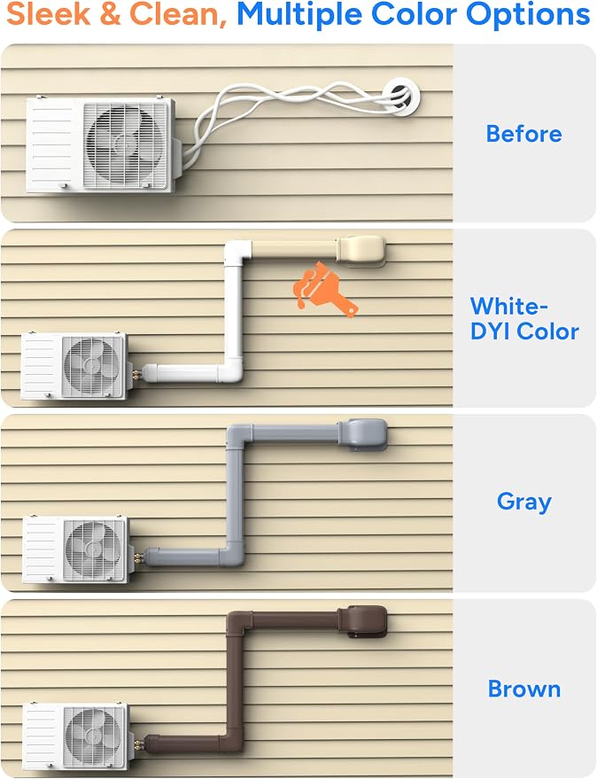Brown Flat Elbow, Flexible Level Bend Cover Line Set Cover Kit Accessories for Ductless Air Conditioners and Heat Pumps, PVC Decorative Upgraded UV-Proof Strong& Durable (3" Fixed)