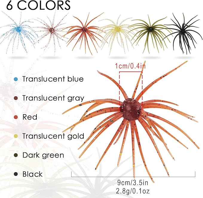 6 Pcs Soft Urchin Lures Fishing Saltwater Slow Floating Lures for Bass Trout Crappie