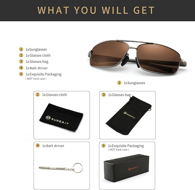 SUNGAIT Ultra Lightweight Rectangular Polarized Sunglasses Men UV400 Protection