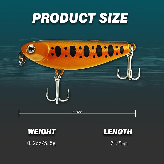 Topwater Fishing Lures, Minnow Lure for Bass Fishing, Life-Like Jerkbait Fishing Lures with Treble Hook, Popper Crankbait Sinking Lure for Freshwater/Saltwater