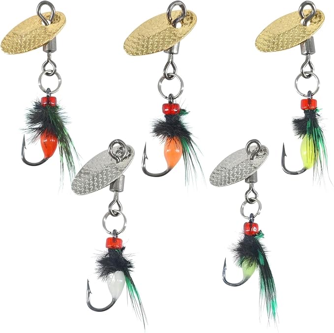 5-Pack Artificial Fly Fishing Lures with Spinner Blades, Ideal for Bass, Trout, Sunfish & Pike Fishing