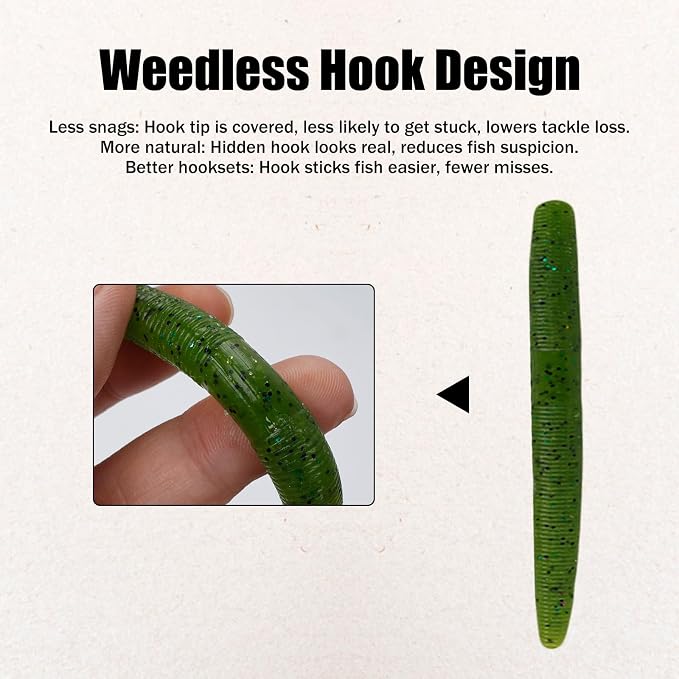 Soft Plastic Worms for Bass Fishing - Salted Soft Plastic Fishing Lures with Hook Slot 3.94in Saltwater Freshwater Bass Baits FS/RE-04