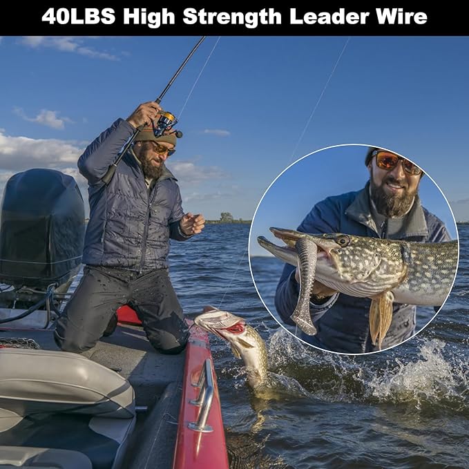 Realure 50Pcs Stainless Steel Fishing Leaders with Swivels Snap Connect Kit High Strength Fish Line Wire Leaders for Fishing Saltwater 4/6/8/10/12inch Fishing Wire Leader Line for Lure Bait Rig Hooks
