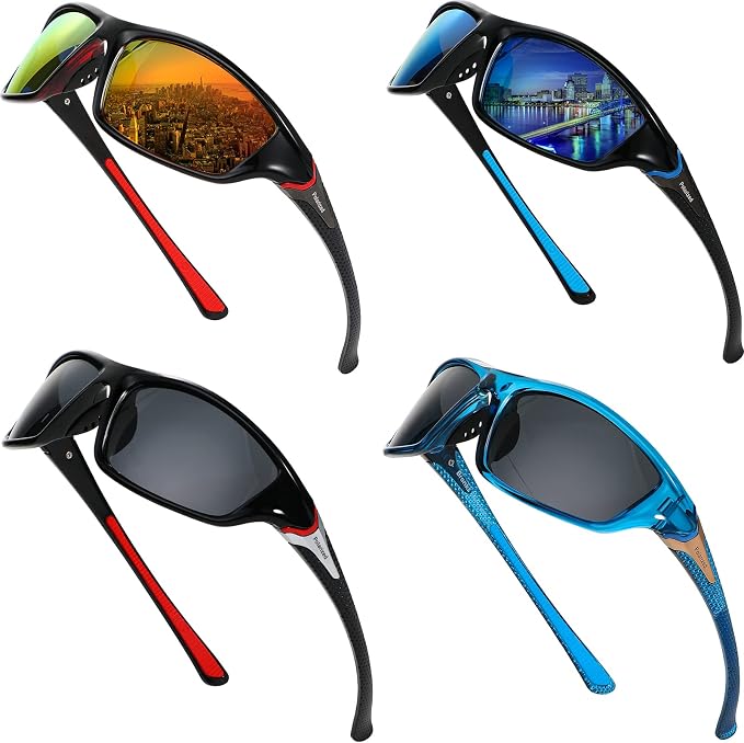TOODOO 4 Pairs Men Polarized Sunglasses with UV Protection Driving Glasses Sports for Sport Outdoor Activities