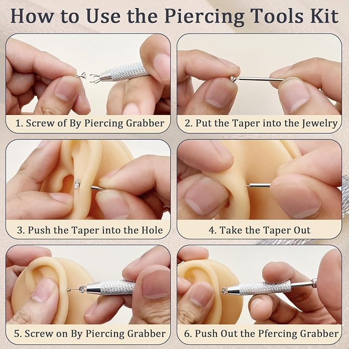 14G 16G 18G 20G Piercing Taper Piercing Ball Grabber Tool Stainless Steel Flat Back Earring Applicator Tool Threadless Insertion Pin Curved Body Piercing Kit for Ear/Nose/Navel/Lip/Eyebrow