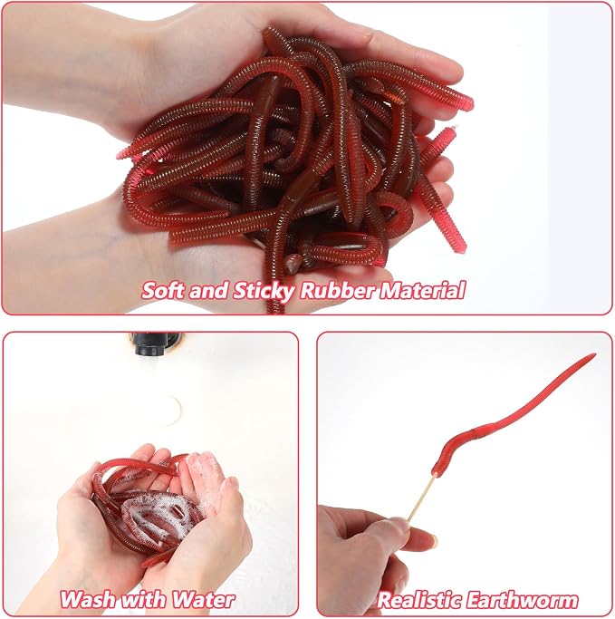 20 Pcs Fishing Soft Lure Trout Worm Earthworms 7.1 Inch Rubber Worms Soft Fake Earthworm Faux Stretchy Rubber Worm Toy Trick Toy for Halloween April Fool's Day Party Fishing Lure Baits