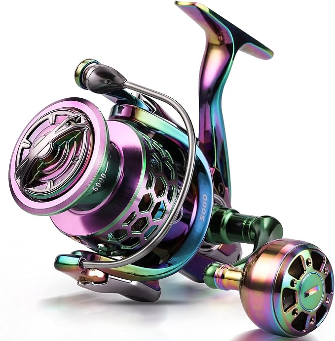 Sougayilang Fishing Reel, Colorful Aluminum Frame Spinning Reels with - 12+1 Stainless BB, Oversize Aluminum Handle for Saltwater or Freshwater Fishing