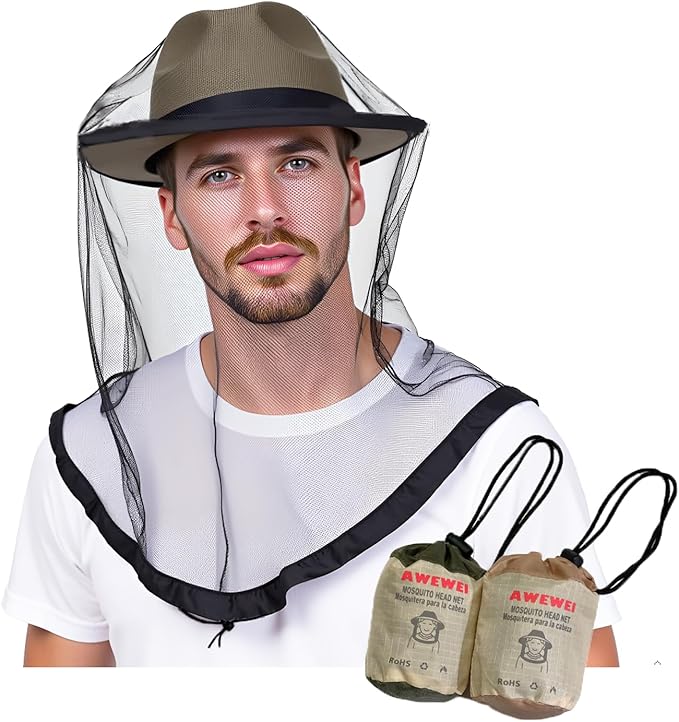 Mosquito Head Net, 2 Pack Ultra Fine Ice Silk Cooling Breathable Soft Large Long Mesh for Outdoors, Fits Most Hats