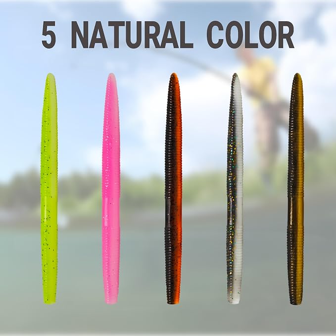 Senko Worms for Bass Fishing, Wacky Worms, Reaction Lure, Soft Plastic Bait for Ned rig, Fishing Lure Kit for Freshwater Bass