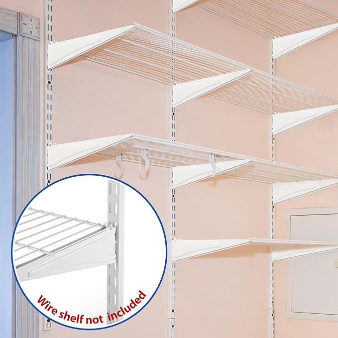 47.5 Inch Twin Rail Upright Wall Shelving System with 12 Inch Locking Shelf Bracket Adjustable Closet System Heavy Duty Metal Support for Deep Wire Shelving Closet (8 Pcs)