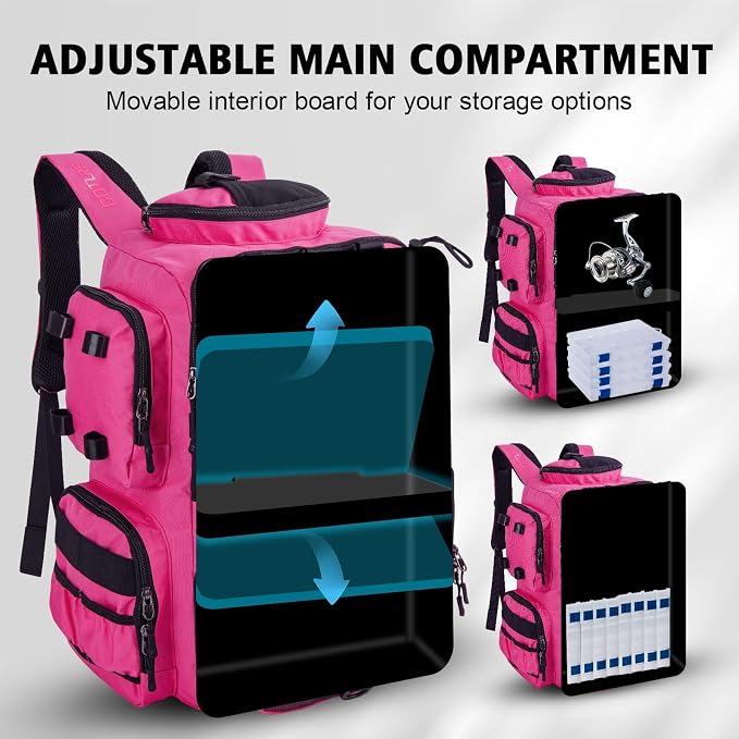 Goture Fishing Backpack, 900D Water-Resistant Tackle Backpack with Rod Holders, 45L Large Fishing Bag Storage Gear Tackle Bag with 8 Lure Pockets, Rain Cover for Camping Hiking(Without Tackle Box)