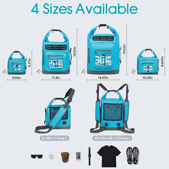 MORXPLOR Dry Bag Waterproof,5L/10L/20L/30L/40L/55L Roll Top Dry Bag Backpack with WaterProof Phone Case for Swim,Kayak
