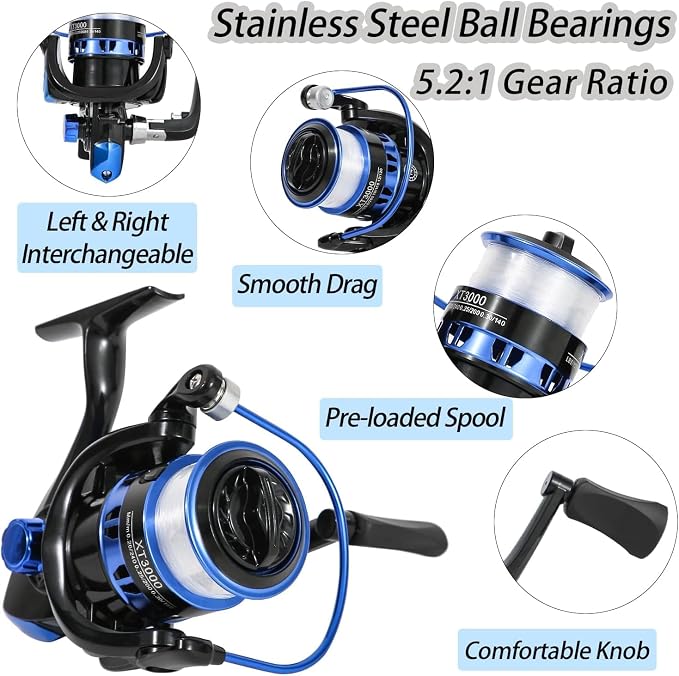 Tripquips Fishing Rod and Reel Combo with Fishing Net, 6.9ft Telescopic Fishing Pole Kit with Fishing Pliers, Lip Gripper, Fishing Lures,Pre-Loaded Spinning Reel Combo