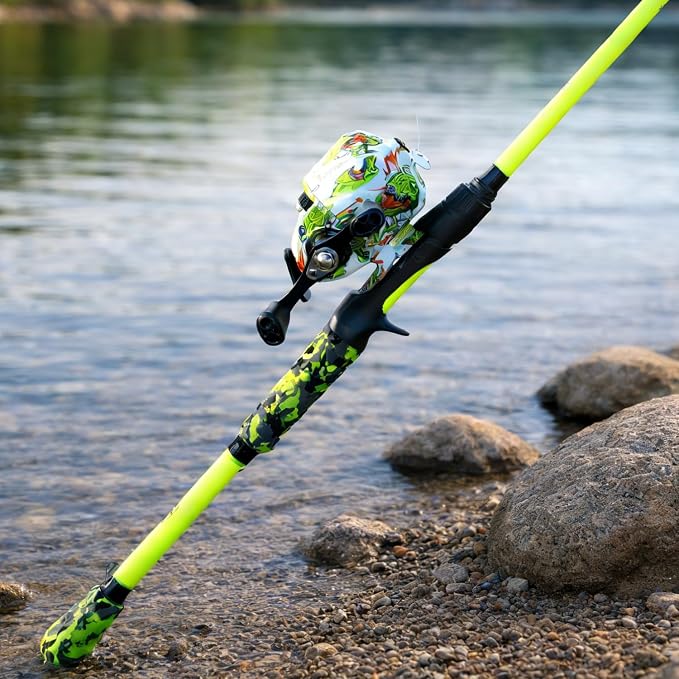 Sougayilang Spincast Combo – IM7 Graphite 2-Piece Travel Rod, EVA Handle, 17.5LB Drag, 7+1 Bearings, Left/Right Interchangeable, Pre-spooled with Mono Line for Kids & Beginners – Pond & Lake Fishing