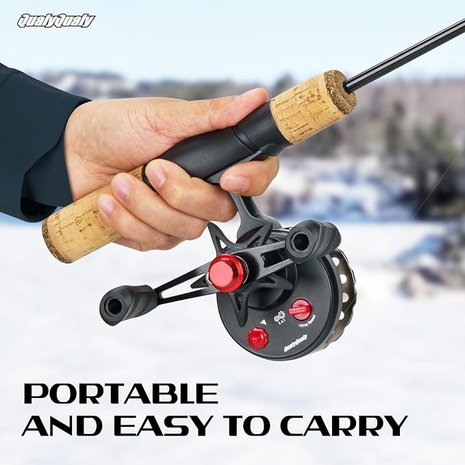 QualyQualy Ice Fishing Rod and Reel Combo 24 inch M/ML Inline Ice Fishing Combos 2 Different Tips for Walleye Perch Panfish and Trout