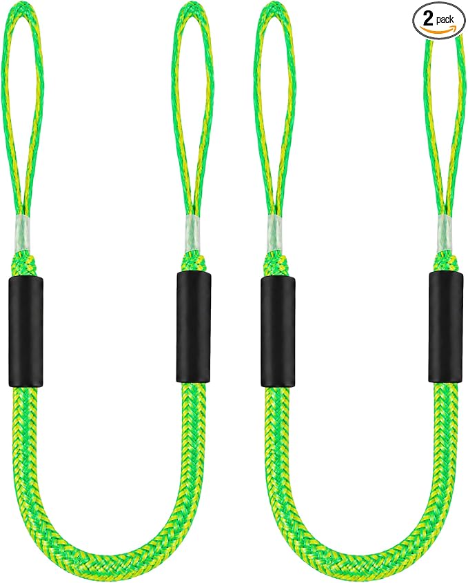 Boat Bungee Dock Lines, Scratch-Free Loop Ends Mooring Rope, Shock Absorbing Pontoon Tie Down Accessories Compatible with Models for Jet Ski（3ft-2 Pack-Green）