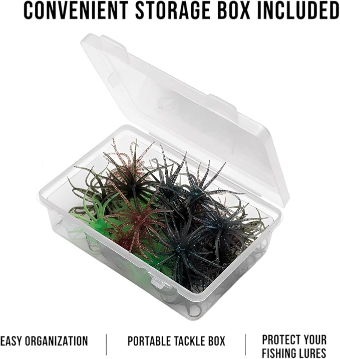 Creature Bait for Bass Fishing – Soft Plastic Fishing Lures, Fuzzy Dice & Sea Urchin Style Finesse Bait for Freshwater, Trout & Crappie with Tackle Box