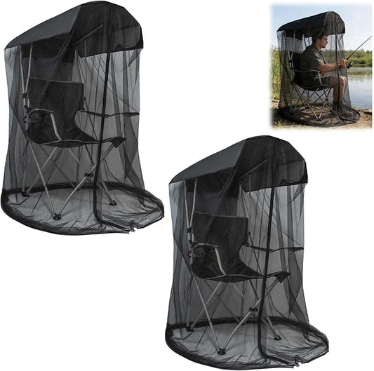 2PCS Mosquito Net Cover for Canopy Chair, 63"H Bug Barrier Mosquitos Mesh Tent Black Chair Mosquito Netting with Zipper 35"X32" Waterproof Roof for Fishing Camping Chairs Outdoors, Chair Not Included