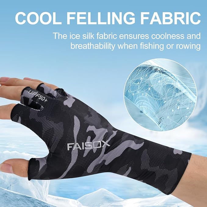 Fly Fishing Gloves Men Sun Sleeves Fingerless UPF Camo Quick-Drying UV Sun Protection for Kayak Rowing Adults Women