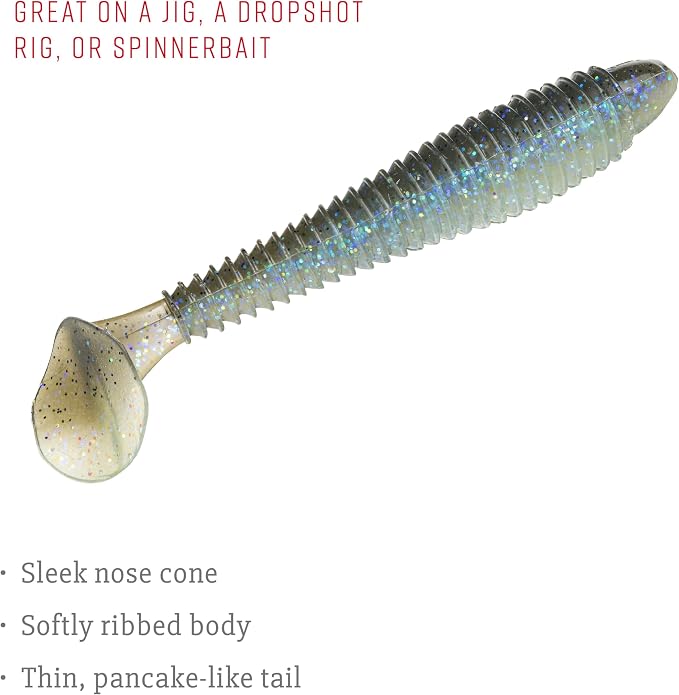 Strike King Rage Swimmer Fishing Lure, Soft Plastic Paddletail Minnow, Sleek Nose Cone, Softly Ribbed Body, Thin Tail
