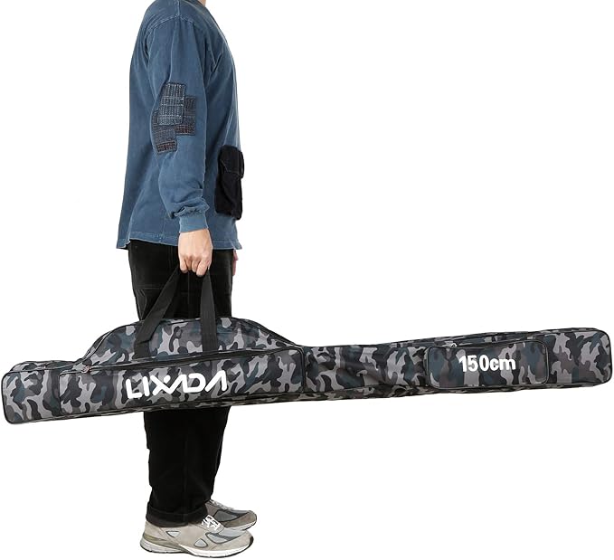 Lixada Fishing Rod Case - 3 Layers Oxford Bag, Portable Folding Carrier for Rods and Reels, Tackle Storage Travel Bag, 90cm/120cm/150cm Optional